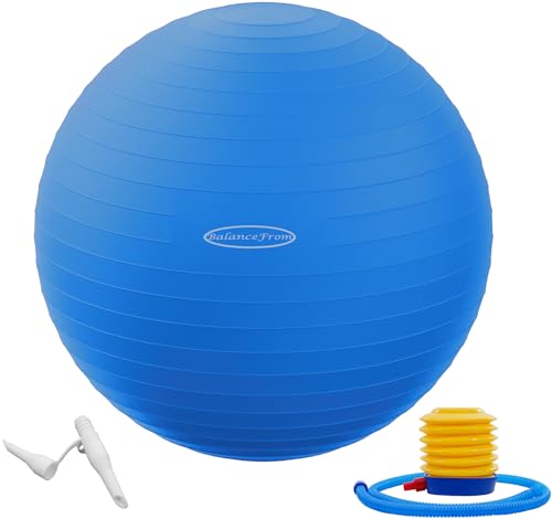 Signature Fitness Anti-Burst and Slip Resistant Exercise Ball Yoga Ball Fitness Ball Birthing Ball with Quick Pump, 2,000-Pound Capacity, Blue, 18-inch, S