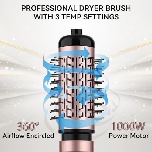 ANWA Hair Dryer Brush, 1000W 3-in-1 Rotating Blow Dryer with Detachable Brushes, Ceramic Coated Barrel for Salon-Quality Styling, Suitable for All Hair Types