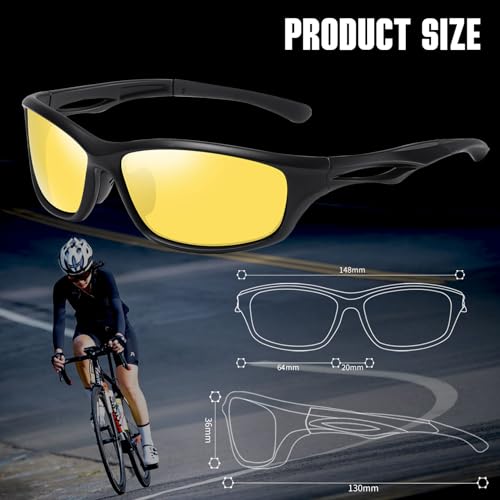 Joopin Night Vision Glasses Men Women, Sports Night Driving Glasses Sunglasses Anti Glare UV Protection (Black Yellow)
