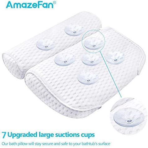 AmazeFan Bath Pillow, Bathtub Spa Pillow with 4D Air Mesh Technology and 7 Suction Cups, Helps Support Head, Back, Shoulder and Neck, Fits All Bathtub, Hot Tub and Home Spa [US. Patent Design]