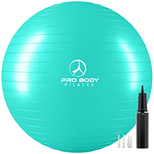 ProBody Pilates Ball Yoga Ball Exercise Ball, Balance Ball or Pregnancy Ball for Stability, Yoga Ball Chair, Therapy Ball Workout Ball or Birthing Ball for Pregnancy (Turq, 55 cm)