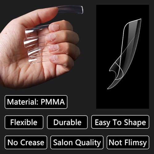 Laza 600pcs Long Duck Nail Tips 12 Sizes Box-packed Clear Duck Nails Half Cover Wide Nail Tips French False Nail Tips for Acrylic Nails Extension Tips — 41MM