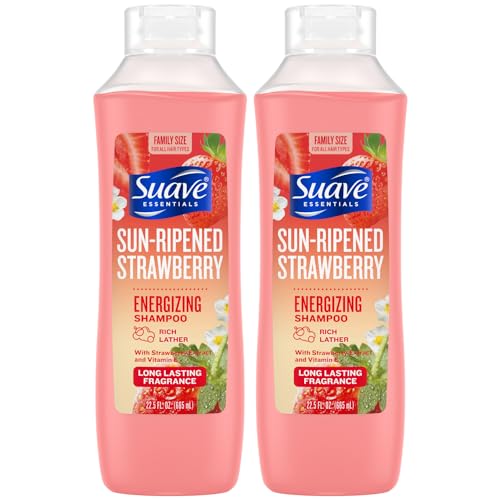Suave Shampoo, Sun-Ripened Strawberry Family-Size 2-Pack – Energizing Shampoo with Strawberry Extract & Vitamin E, 22.5 Oz Ea