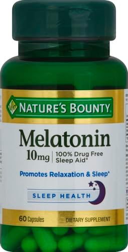 Nature's Bounty Melatonin, 100% Drug-Free Sleep Aid, Dietary Supplement, 10 mg, 60 Count (Pack of 2)