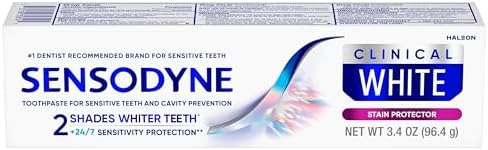 Sensodyne Clinical White Toothpaste Clinically Proven Whitening for Sensitive Teeth, Stain Protector, 3.4 oz x 3