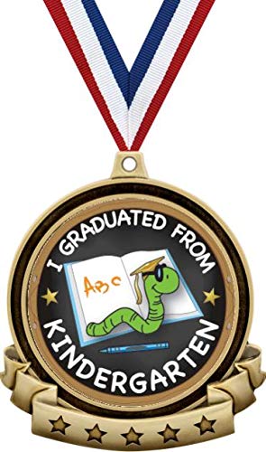 Kindergarten Graduation Medals - 2.5" Gold Kids Graduation Medal Award Includes Red White and Blue Neck Ribbon, Great Graduating Awards 5 Pack Prime