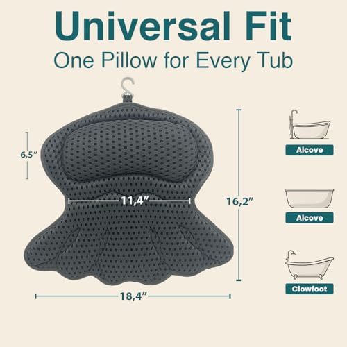 Bath Pillow for Tub – Bath Pillow Luxury Spa Bathtub Pillow with 6 Suction Cups, Soft Neck and Head Support, Washable Full Body Tub Cushion for Women & Men, Relaxing Bath Accessories Spa Gifts