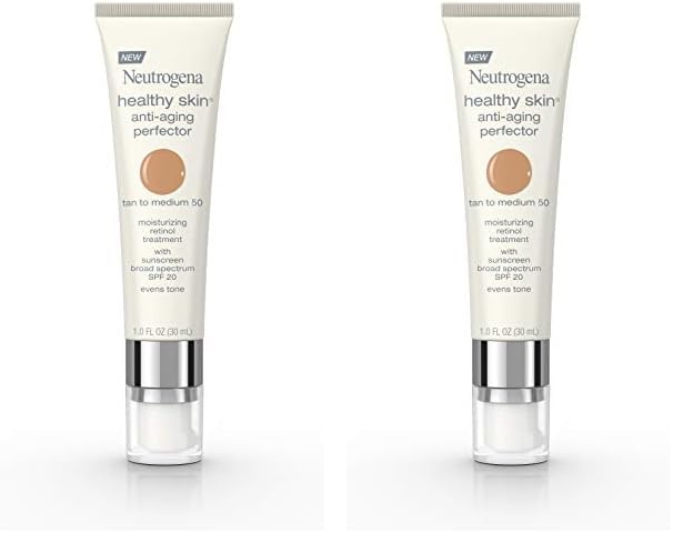 Neutrogena Healthy Skin Anti-Aging Perfector Tinted Facial Moisturizer and Retinol Treatment with Broad Spectrum SPF 20 Sunscreen with Titanium Dioxide, 50 Tan to Medium, 1 fl. oz (Pack of 2)