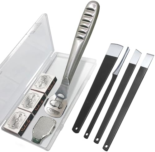 36 Pcs Callus Shaver for Feet Set, (1Stainless Foot File &1 Foot File Heads & 30 Replacement Slices Blades & 4 Pedicure Knife), Professional Callus Remover for Feet Tools for Wet and Dry Feet