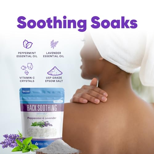 Back Soothing Bath Salt 32 Ounces Epsom Salt with Natural Bergamot, Lavender, Eucalyptus and Peppermint Essential Oils Plus Vitamin C in BPA Free Pouch with Easy Press-Lock Seal