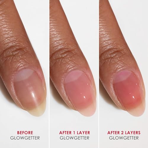 Dermelect Glowgetter Brightener + Perfector – Nail Strengthener, French Mani Tint & Glossy Top Coat | Repairs Yellowing, Peeling, Ridged & Damaged Nails - 0.4 fl oz