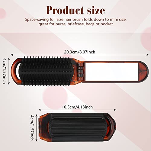 Nuenen 4 Pcs Folding Hair Brush with Mirror Portable Mini Hair Brush Small Compact Pocket Comb for Family Travel Car Gym Wig Bag Purse Gift Women(Tortoiseshell)