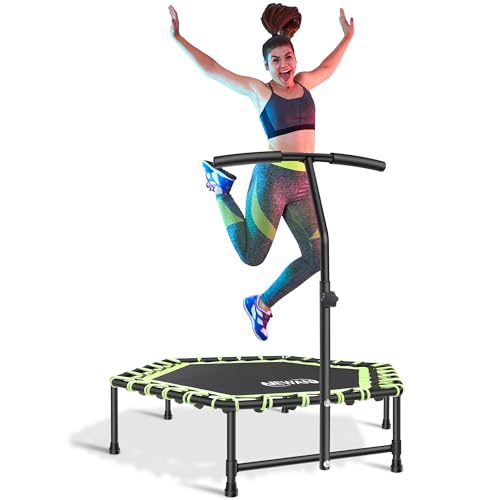 Newan 45'' Fitness Trampoline with Adjustable Handle Bar, Silent Trampoline Bungee Rebounder Jumping Cardio Trainer Workout for Adults - Mini Trampoline Max Limit 330 lbs