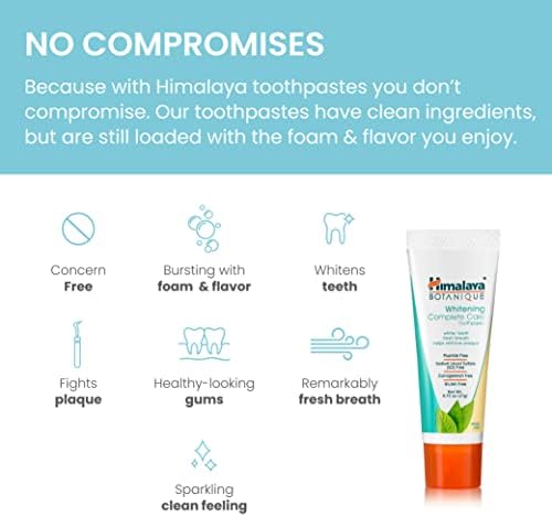 Himalaya Botanique Whitening Complete Care Travel Toothpaste, Mint - Travel Size Whitening Toothpaste Without Fluoride for Brighter Teeth & Fresh Breath - Vegan, 0.74 oz (Pack of 10)
