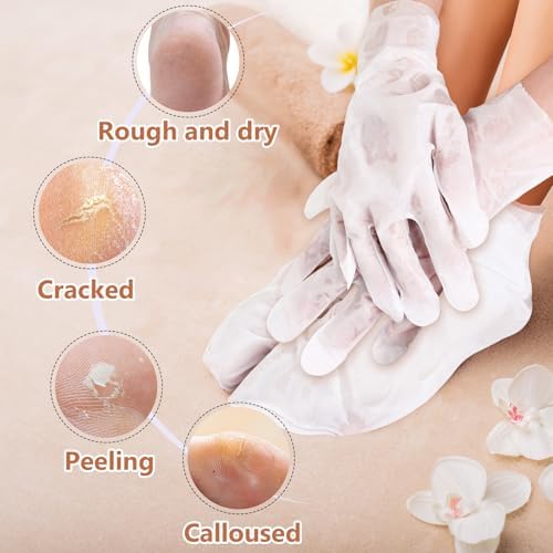 18 Pairs Moisturizing Hand & Foot Masks with Honey, Milk, Vitamin E & Glycerin, Intensely Hydrating Foot Mask For Dry Cracked Feet, Moisturizing Socks for Cracked Heel Treatment