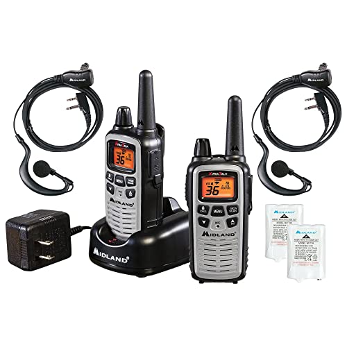 Midland – LXT600VP4 Portable Two-Way Radio – Pair of LXT600 FRS Radios with Headset Family Radio Walkie-Talkie – NOAA Weather Alert- Deli Cafes and Restaurants – Up to 30 Mile Range 2 Pack