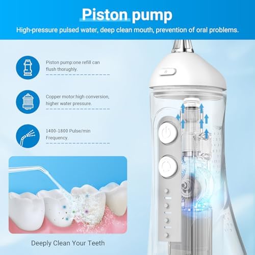Betterchoi Water Flossers for Teeth, Portable Cordless Water Dental Flosser Teeth Pick – 4 Cleaning Modes, 1800 Pulses, 300ML Tank, IPX7 Waterproof, USB Type-C Charging for Home Travel, White