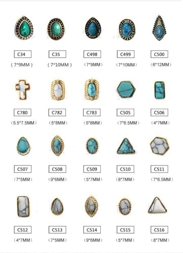 50 PCS Turquoise Nail Hanging Ornaments 3D Nail Art Supplies Nail Art Accessories Western Nail Hanging Ornaments Retro Nail Hanging Ornaments for Nail Art DIY, Small, Blue