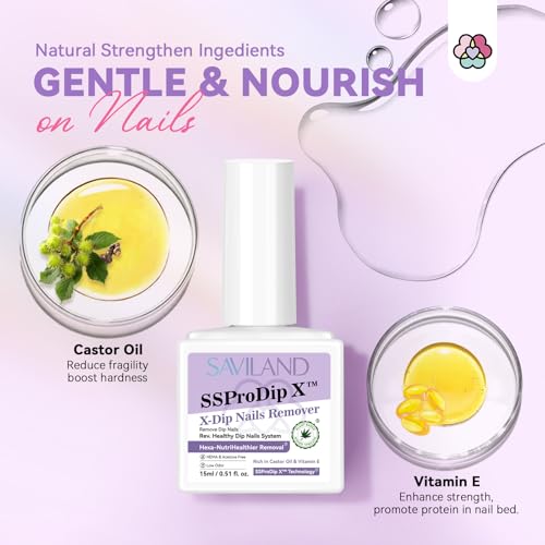 SAVILAND Dip Powder Remover 2 Pcs: Professional Dip Nail Remover Kit Gentle & Safe Remove Dip Nails With Cuticle Oil Nail File Tools No Need Soaking Or Wrapping 0.5 Floz Home Use