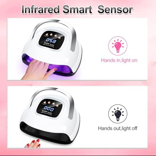 LKE UV Nail Lamp, Nail Dryer 220W UV Light for Nails with 4 Timers LED Lamp Gel Polish Kit Professional Art Tools Automatic Sensor