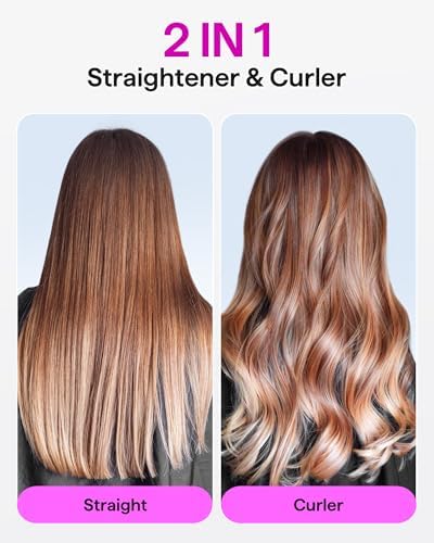 Wavytalk Professional Flat Iron Hair Straightener and Curler 2 in 1, Titanium Flat Iron for One-Pass Wonder 10S Fast Heat Up, Glide & Shine Straightener with Dual Voltage (1.18 Inch)