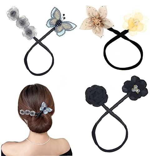 Delicate Shining Flowers Hair Bun Maker for Elegant, Deft Buns and Lazy Curls for Women and Girls (Style 1)