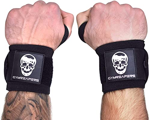 Wrist Wraps Weightlifting - Stiff Heavy Duty 18 inch Wraps With Thick Thumb Loop For Powerlifting, Bodybuilding, Cross Training, & Heavy Presses (Black - Medium Stiff, 12")