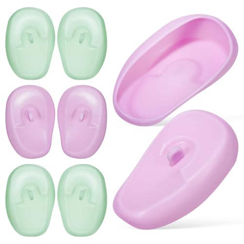 4 Pairs Silicone Ear Covers for Hair Dye, Shower, Swimming - Reusable Ear Protectors for Home and Salon Use (Purple and Green)