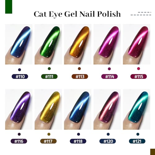 JODSONE Cat Eye Gel Nail Polish 10 Colors (with Base Coat Top Coat Magnet Stick) Glazed Amber Cat Eye Gel for Home DIY