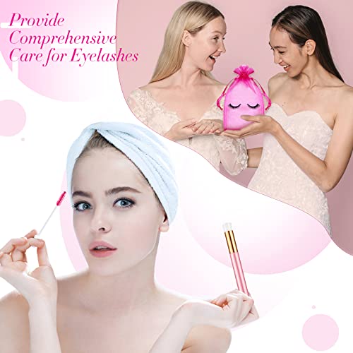 8 Pcs Lash Shampoo Brushes Set Eyelash Aftercare Bag Disposable Mascara Tubes Foam Pump Bottle Extension Aftercare Instructions Cards Eyelash Accessories for Women Mother's Gift(Mesh Bag, Organza)