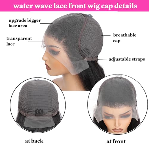 32 Inch Water Wave 13x6 HD Lace Front Wigs Human Hair 200 Density Lace Frontal Wig Human Hair Pre Plucked with Baby Hair Deep Part Curly Wig for Women