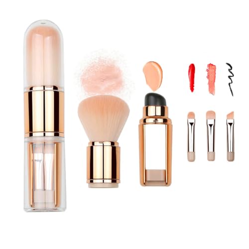 Bling Toman Mini 4 in 1 Makeup Brushes Set,Makeup Sponge,Blush Blending,Eyeshadow,Eyebrow&Liner Lip Face Foundation All-in-One Brushes Travel Makeup Brushes Brochas De Maquillaje (Silicone Rose Gold)