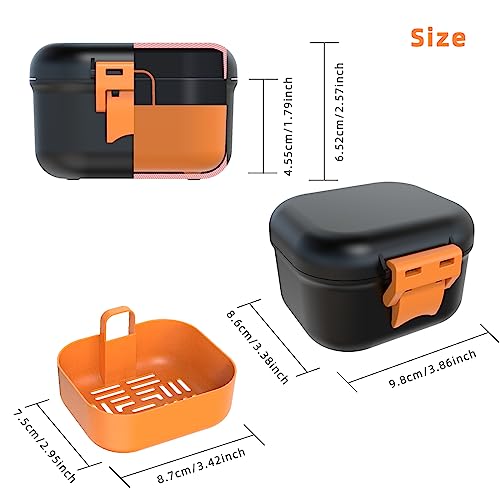 ARGOMAX Leak Proof Denture Bath Cup, Portable Soaking Denture Box, Denture Bath Case with Strainer, for Dentures and Braces (Black + Orange).