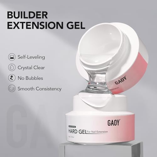 GAOY 60g Nail Extension Hard Gel, Clear Builder Gel, Long Lasting UV Nail Strengthener with Forms, Base Coat Top Coat Needed