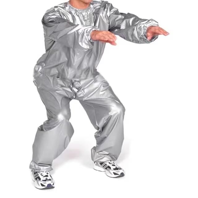 Heavy Duty Sauna Suit Men Women Weight Loss Exercise Slimming Gym Fitness Workout Anti-Rip Sweat Suit (Silver, M)