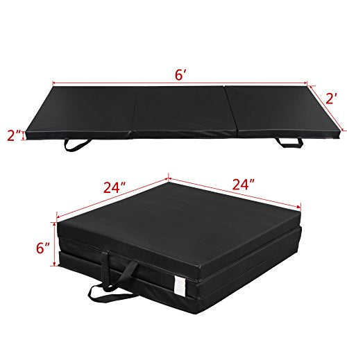 BBBuy 6' x 2' Portable Folding Lightweight Exercise Gym Fitness Yoga Mat Extra Thick Foam Gymnastics Mat Tumbling Mat Workouts w/Carrying Handle for Home Gyms Indoor Outdoor, Black