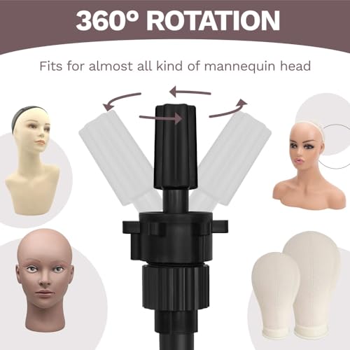 50 Inch Metal Wig Stand, Adjustable Wig Head Stand, Mannequin Head Stand for Cosmetology Hairdressing, Wig Stand Tripod with Tool Tray (Black, Mannequin Head Not Included)