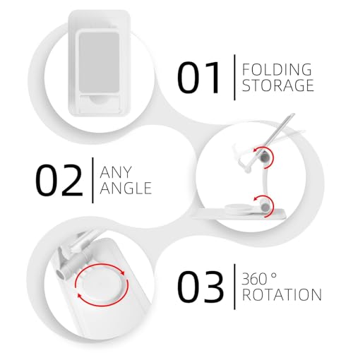 Small Pink Flowers Cell Phone Stand 360° Adjustable Foldable Desktop Phone Holder Cradle Compatible with Most Mobile Phones White