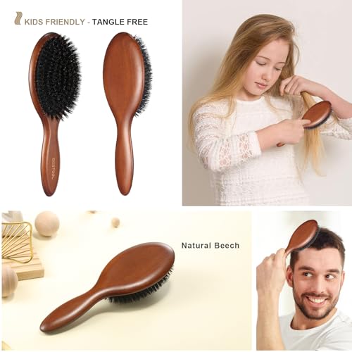 BESTOOL Hair Brush, Boar Bristle Hair Brushes for Women Men Kids, Boar Bristle Brush for Hair Smoothing, Everyday Brush Enhances Shine & Health