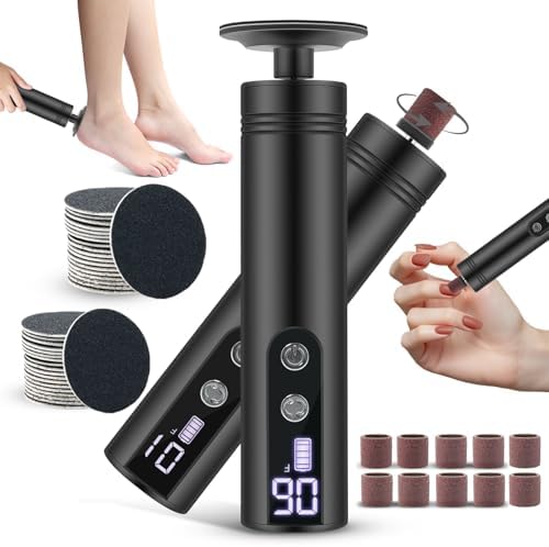 2 in 1 Electric Foot Callus Remover, 9 Speed Adjustable Foot Sander with LED Display, Electric Foot Grinder with 2000 mAh Rechargeable Battery, for Callus Removal, Replaceable Sandpaper Discs (Black)