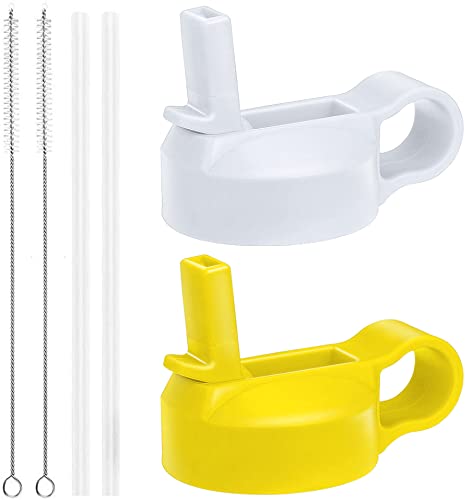 The Mass Wide Mouth Straw Lid Compatibility Most Sports Water Bottle (White & Kids Lemon)