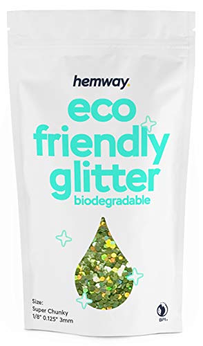 Hemway Eco Friendly Biodegradable Glitter 100g / 3.5oz Bio Cosmetic Safe Sparkle Vegan for Face, Eyeshadow, Body, Hair, Nail and Festival - Super Chunky (1/8" 0.125" 3mm) - Lime Green Holographic