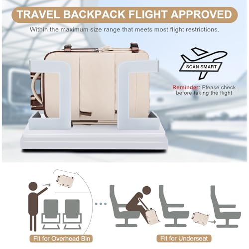 coofay Large Travel Backpack Carry on Flight Approved Mochila De Viaje Personal Item Travel Bag Backpacks for Men Women Carry on Backpack for Airplanes 18x14x8 Inches Travel Bag Beige with Brown