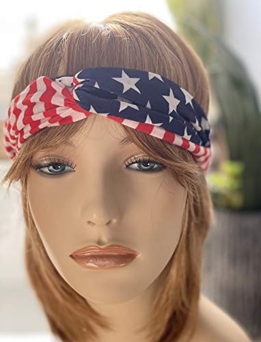 Remington American Flag Headband 3.5” Wide USA Hair Band Patriotic Twisted Headband Turban Style in Red White and Blue Stars & Stripes