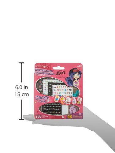 KISS Broadway Little Diva Nail Art Kit, Safe On Natural Nails, Mom Approved, Over 250 Nail Stickers, 48 Ready-To-Wear Petite Fake Nails & 48 Press-On Adhesive Tabs