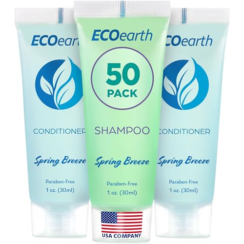 EcoEarth Travel Shampoo and Conditioner Set (1 fl oz, 100 Pieces, Spring Breeze), Delight Your Guests with a Revitalizing and Refreshing Hotel Toiletries and Guest Hospitality in Bulk
