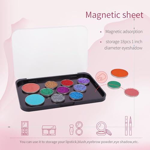 Magnetic Makeup Palette with Frosted Clear Top, 3Pack Empty Eyeshadow Dispensing Storage Box with 60Pcs Adhesive Metal Stickers for DIY Cosmetics Blush Powder-6.69"X4.41"Palette