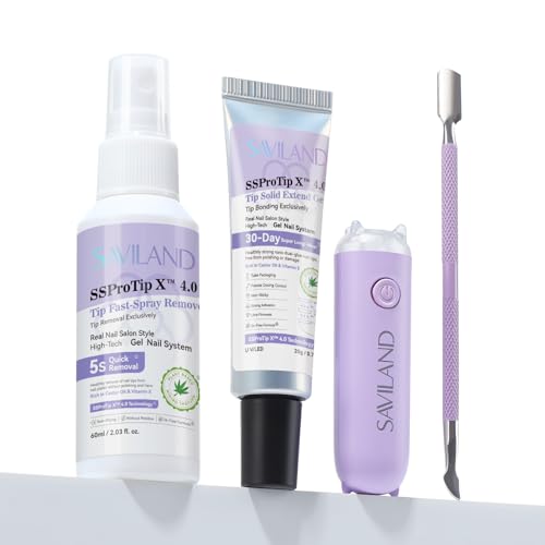 SAVILAND Pro Solid Nail Glue Gel & Remover Kit: 30 Days Long Lasting Gel Glues 20 g Strong Bond Gel Glues for Nails with 60 ml Quick Press On Nails Remover & Mini Nail Lamp for Press Ons