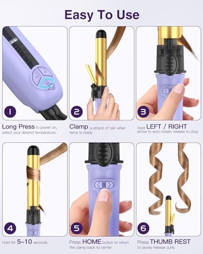 Rotating Curling Iron 1 1/4 Inch, 2024 Upgraded ZAVAREA Automatic Curling Iron with Extra-Long Barrel, Dual Voltage Self Curling Wand 1.25" Hair Curler