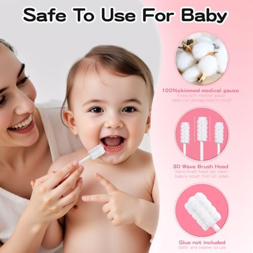50Pcs Baby Tongue Cleaner for 0-36 Month No Glue Disposable Baby Mouth Oral Cleaner Infant Toothbrush Baby Gum Cleaner 3D Soft Infant Tongue Cleaner+1PCS Finger Toothbrush